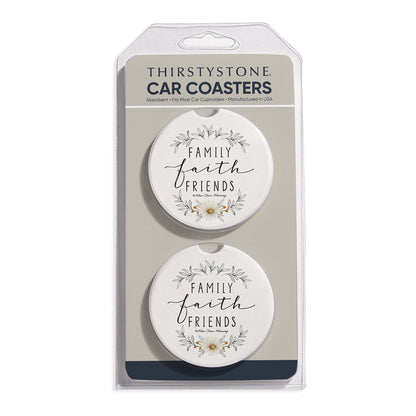 Family Faith Friends 2 Pack Absorbent Stone Car Coasters 2.6" Manufactured in the USA