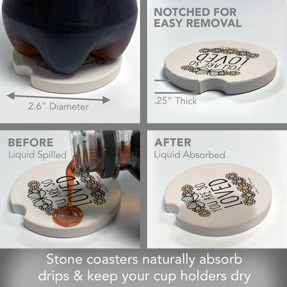 So Loved 2 Pack Absorbent Stone Car Coasters 2.6" Manufactured in the USA