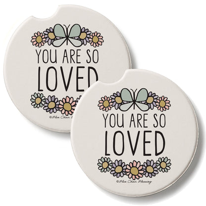 So Loved 2 Pack Absorbent Stone Car Coasters 2.6" Manufactured in the USA