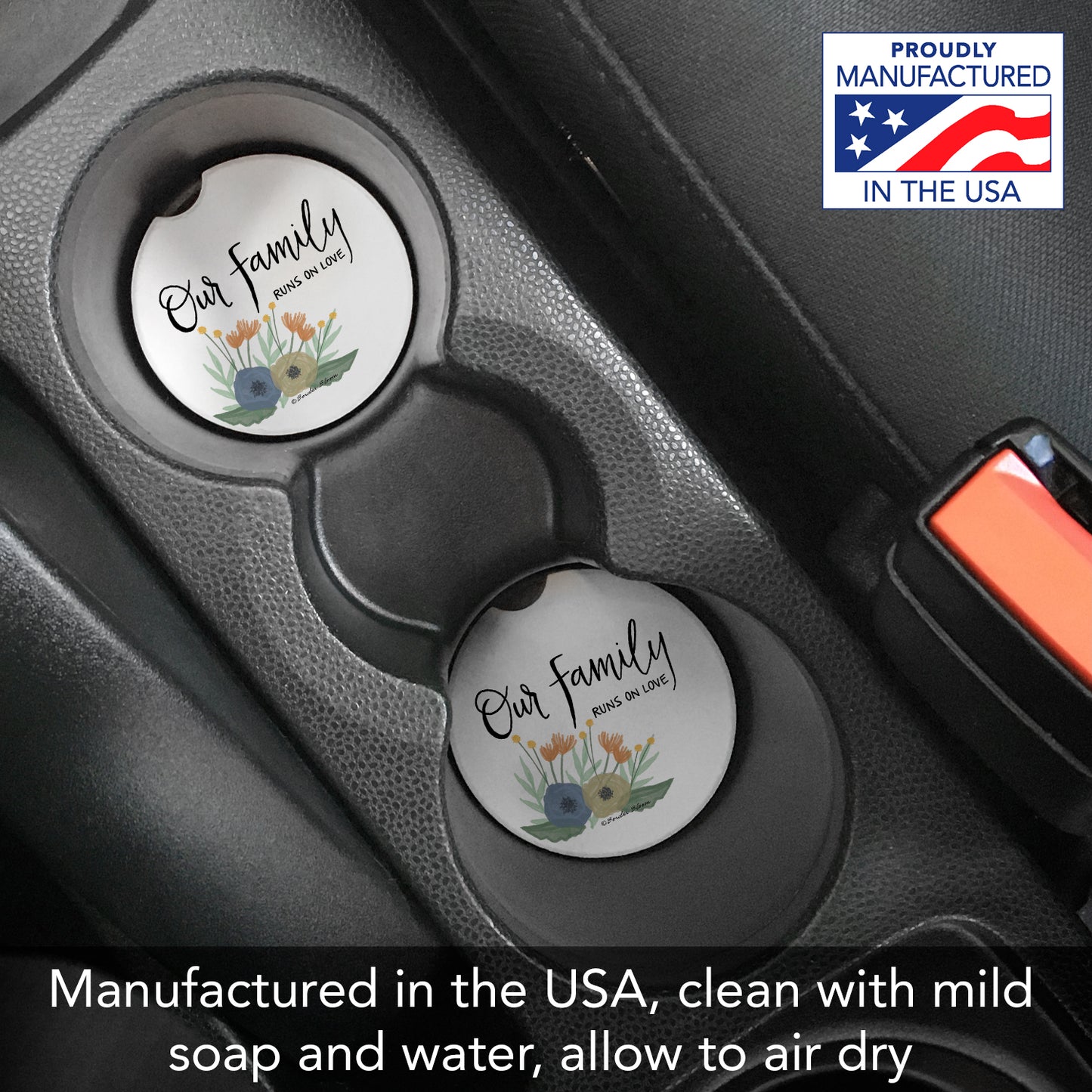 Serene Family 2 Pack Absorbent Stone Car Coasters 2.6" Manufactured in the USA