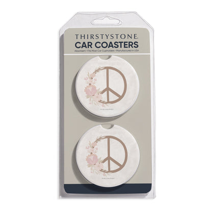 Floral Peace 2 Pack Absorbent Stone Car Coasters 2.6" Manufactured in the USA