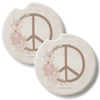 Floral Peace 2 Pack Absorbent Stone Car Coasters 2.6" Manufactured in the USA