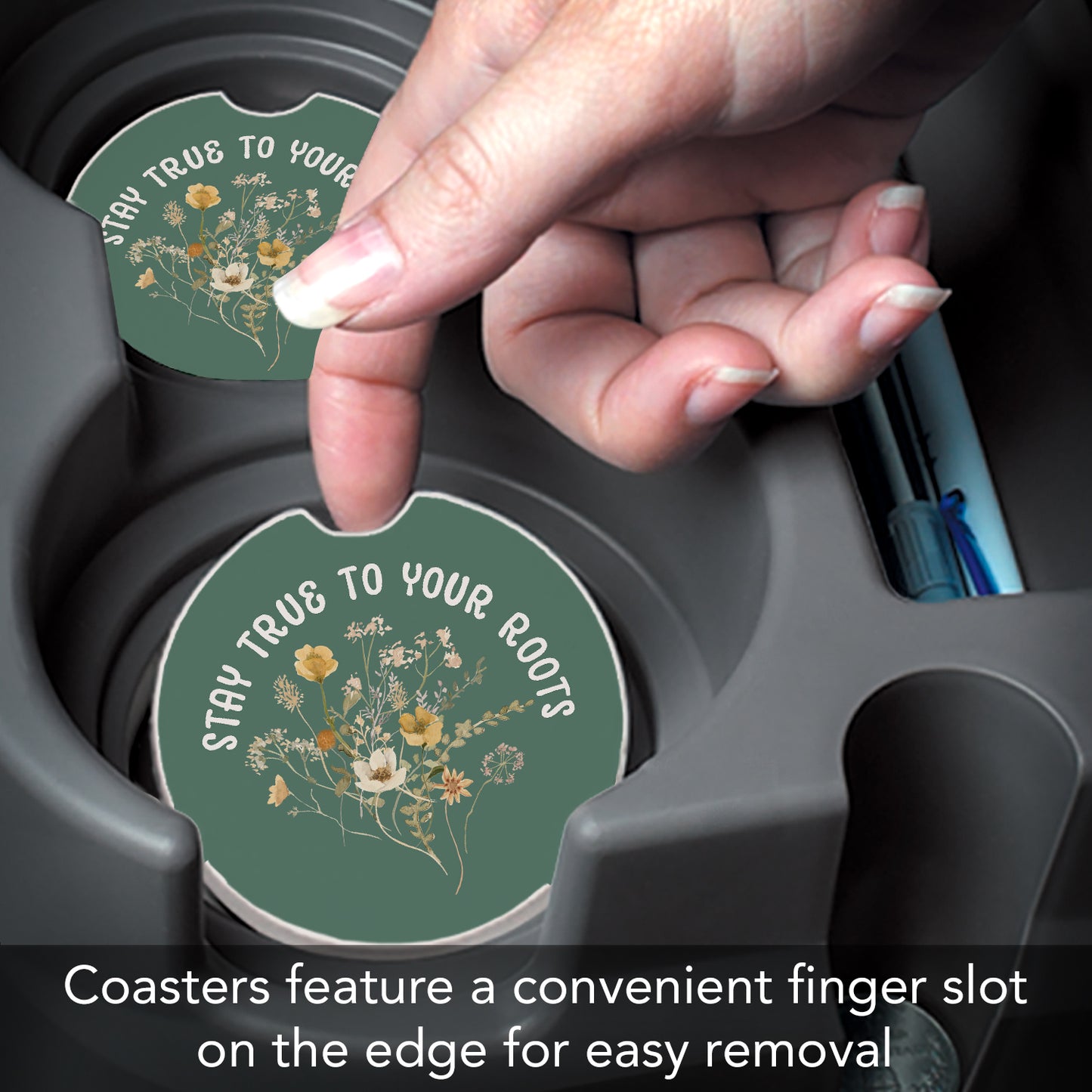 Roots 2 Pack Absorbent Stone Car Coasters 2.6" Manufactured in the USA