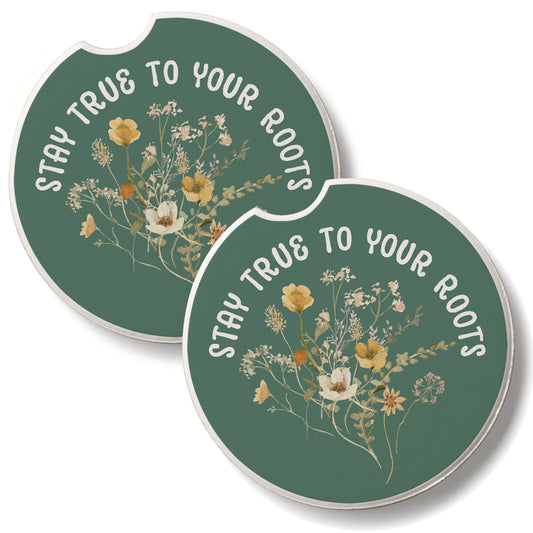 Roots 2 Pack Absorbent Stone Car Coasters 2.6" Manufactured in the USA