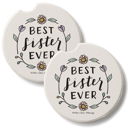 Best Sister Ever 2 Pack Absorbent Stone Car Coasters 2.6" Manufactured in the USA