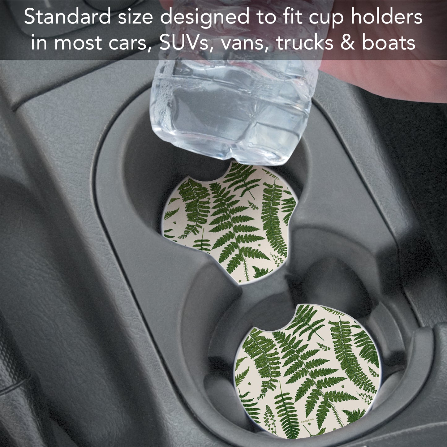Natural Ferns 2 Pack Absorbent Stone Car Coasters 2.6" Manufactured in the USA