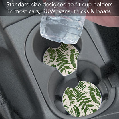Natural Ferns 2 Pack Absorbent Stone Car Coasters 2.6" Manufactured in the USA