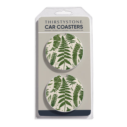 Natural Ferns 2 Pack Absorbent Stone Car Coasters 2.6" Manufactured in the USA
