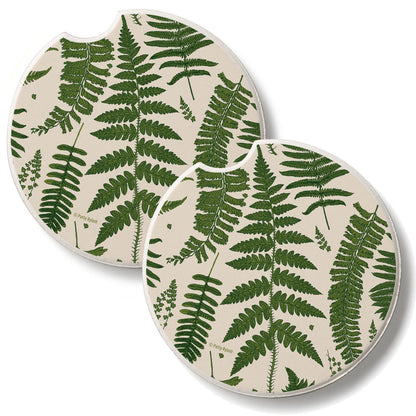 Natural Ferns 2 Pack Absorbent Stone Car Coasters 2.6" Manufactured in the USA