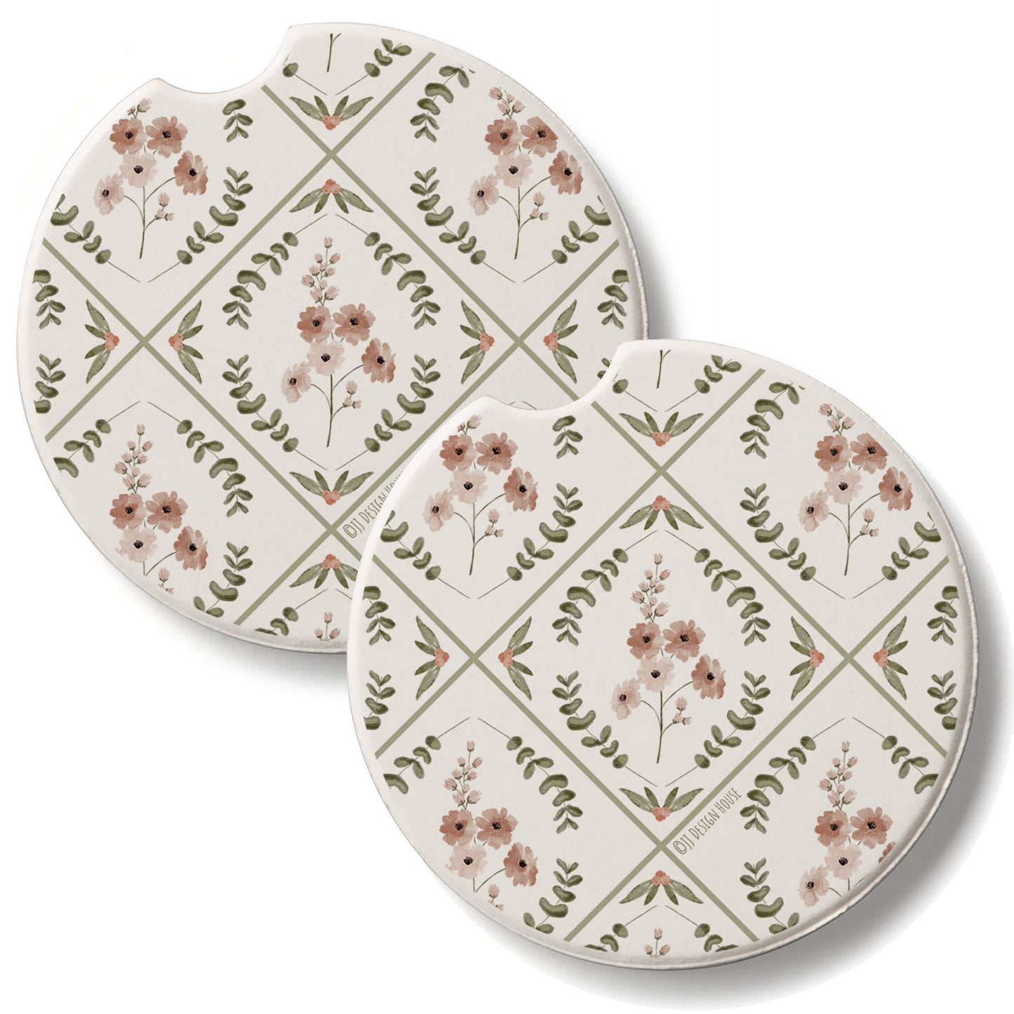 Wildflower Geo 2 Pack Absorbent Stone Car Coasters 2.6" Manufactured in the USA
