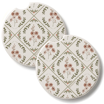 Wildflower Geo 2 Pack Absorbent Stone Car Coasters 2.6" Manufactured in the USA