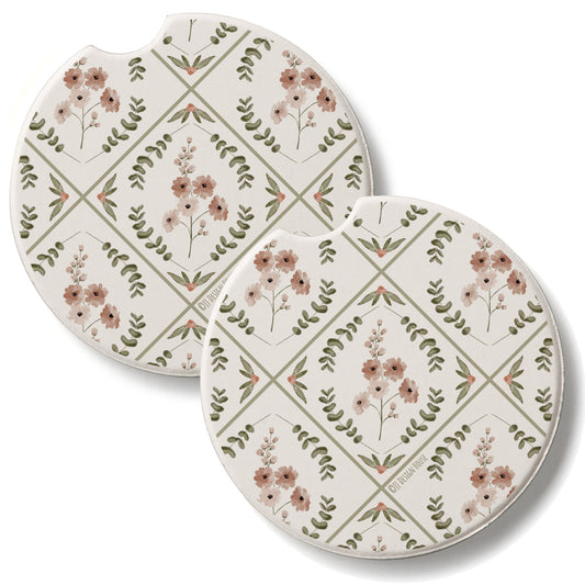 Wildflower Geo 2 Pack Absorbent Stone Car Coasters 2.6" Manufactured in the USA