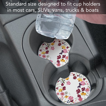 Blooming Border 2 Pack Absorbent Stone Car Coasters 2.6" Manufactured in the USA