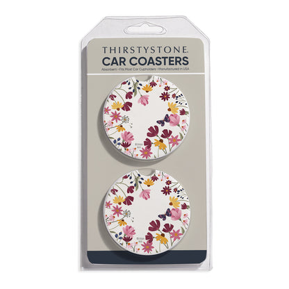 Blooming Border 2 Pack Absorbent Stone Car Coasters 2.6" Manufactured in the USA