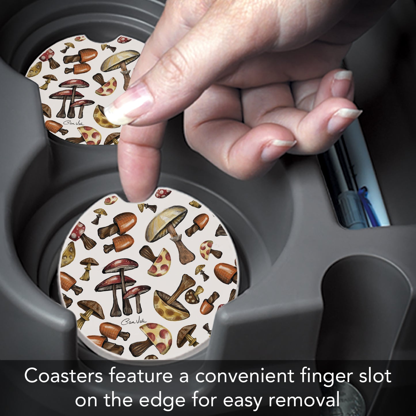 Mushroom Harvest 2 Pack Absorbent Stone Car Coasters 2.6" Manufactured in the USA