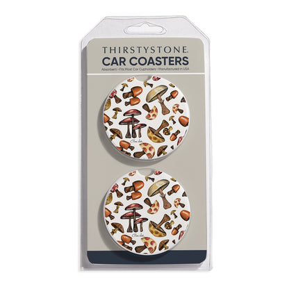 Mushroom Harvest 2 Pack Absorbent Stone Car Coasters 2.6" Manufactured in the USA