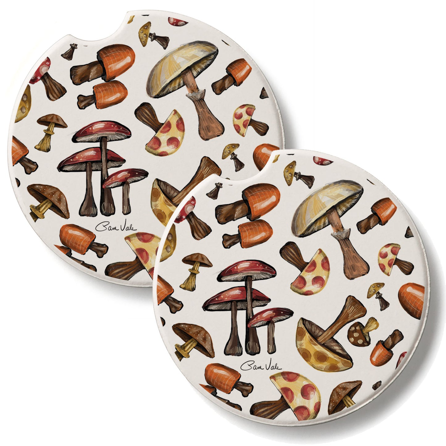 Mushroom Harvest 2 Pack Absorbent Stone Car Coasters 2.6" Manufactured in the USA