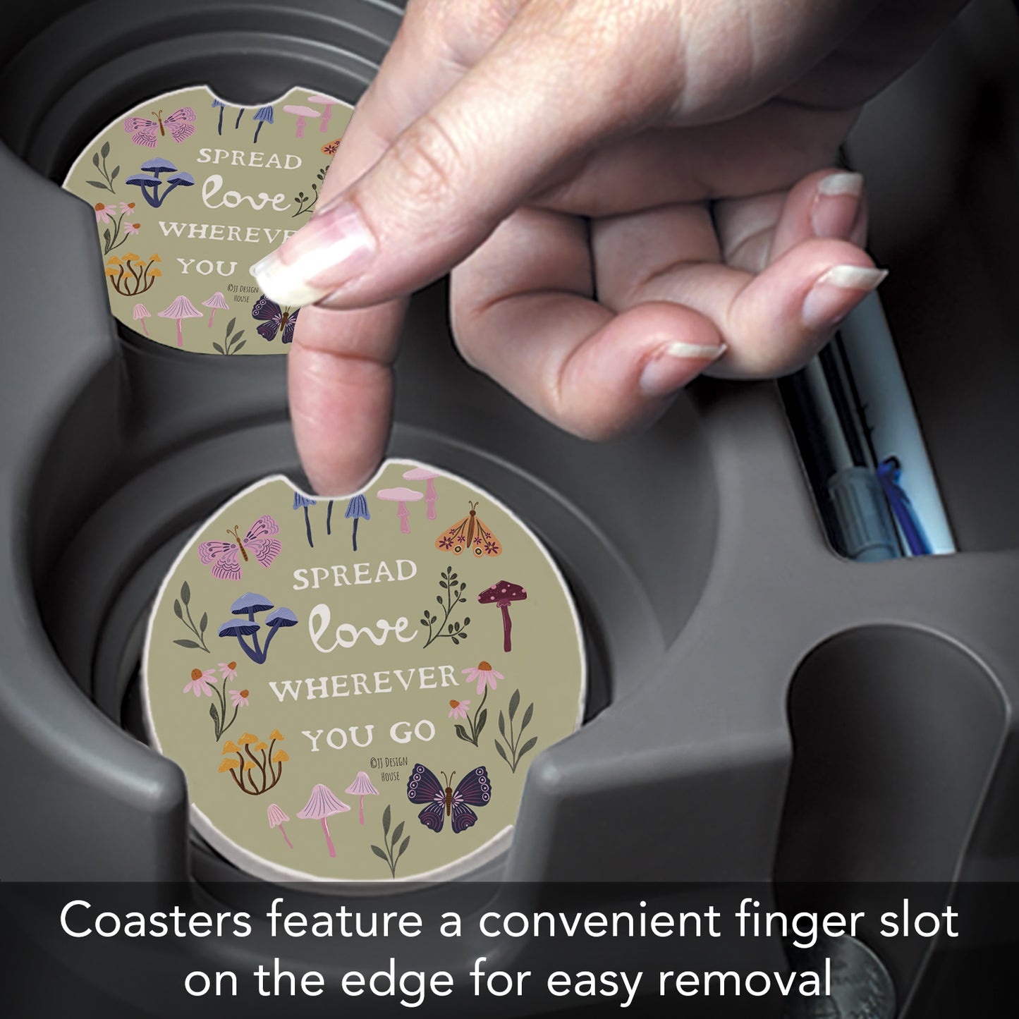 Spread Love 2 Pack Absorbent Stone Car Coasters 2.6" Manufactured in the USA