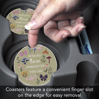 Spread Love 2 Pack Absorbent Stone Car Coasters 2.6" Manufactured in the USA