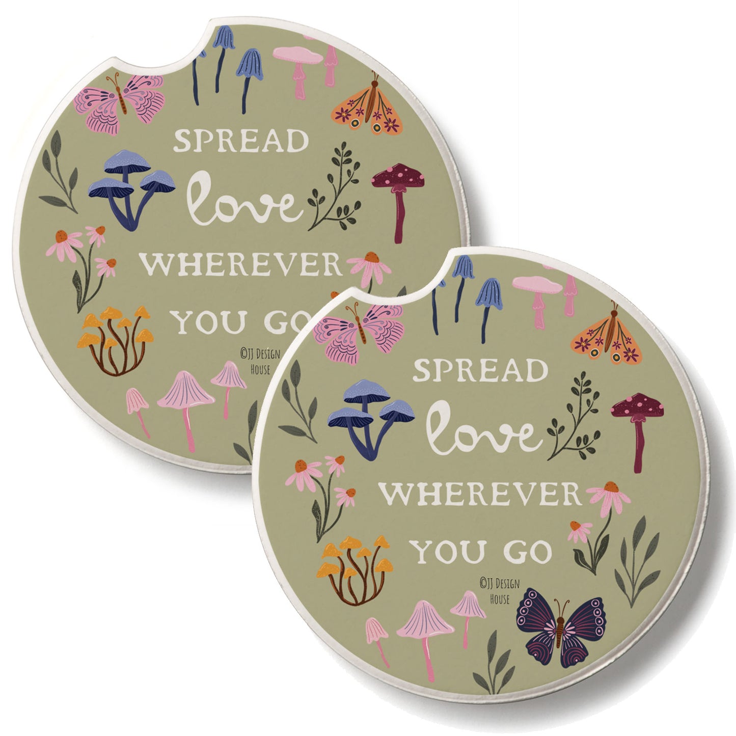 Spread Love 2 Pack Absorbent Stone Car Coasters 2.6" Manufactured in the USA