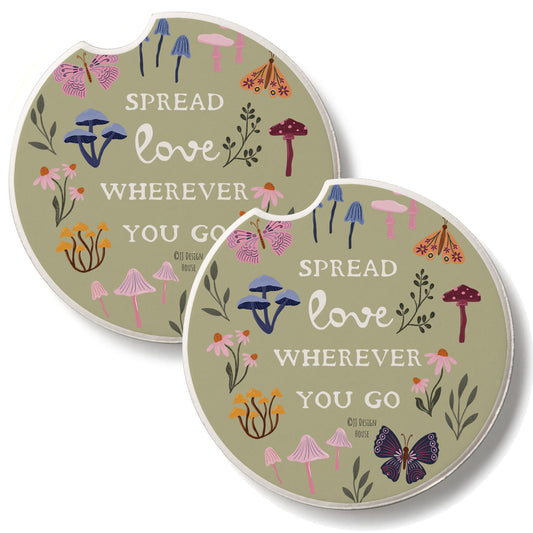 Spread Love 2 Pack Absorbent Stone Car Coasters 2.6" Manufactured in the USA