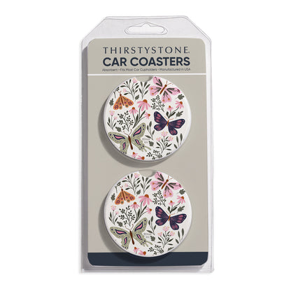 Flutter Blooms 2 Pack Absorbent Stone Car Coasters 2.6" Manufactured in the USA