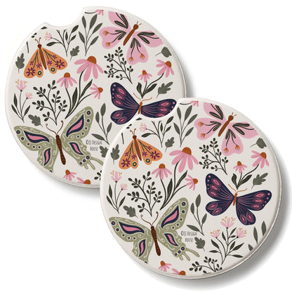 Flutter Blooms 2 Pack Absorbent Stone Car Coasters 2.6" Manufactured in the USA