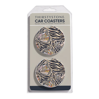 Zebra Butterflies 2 Pack Absorbent Stone Car Coasters 2.6" Manufactured in the USA
