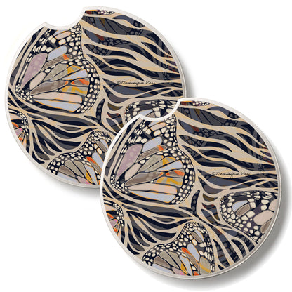 Zebra Butterflies 2 Pack Absorbent Stone Car Coasters 2.6" Manufactured in the USA