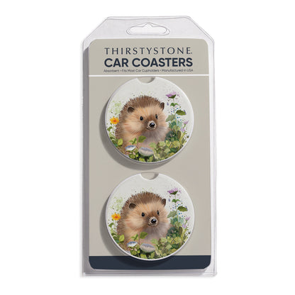 Hedgehog in Ivy 2 Pack Absorbent Stone Car Coasters 2.6" Manufactured in the USA