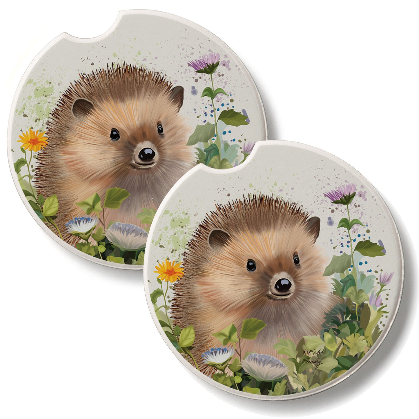 Hedgehog in Ivy 2 Pack Absorbent Stone Car Coasters 2.6" Manufactured in the USA