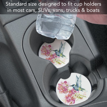 Hummingbird Watercolor 2 Pack Absorbent Stone Car Coasters 2.6" Manufactured in the USA