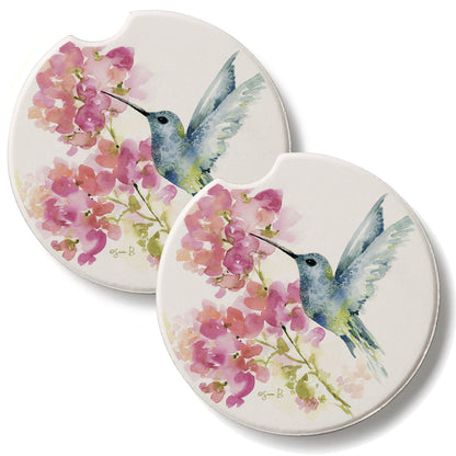 Hummingbird Watercolor 2 Pack Absorbent Stone Car Coasters 2.6" Manufactured in the USA