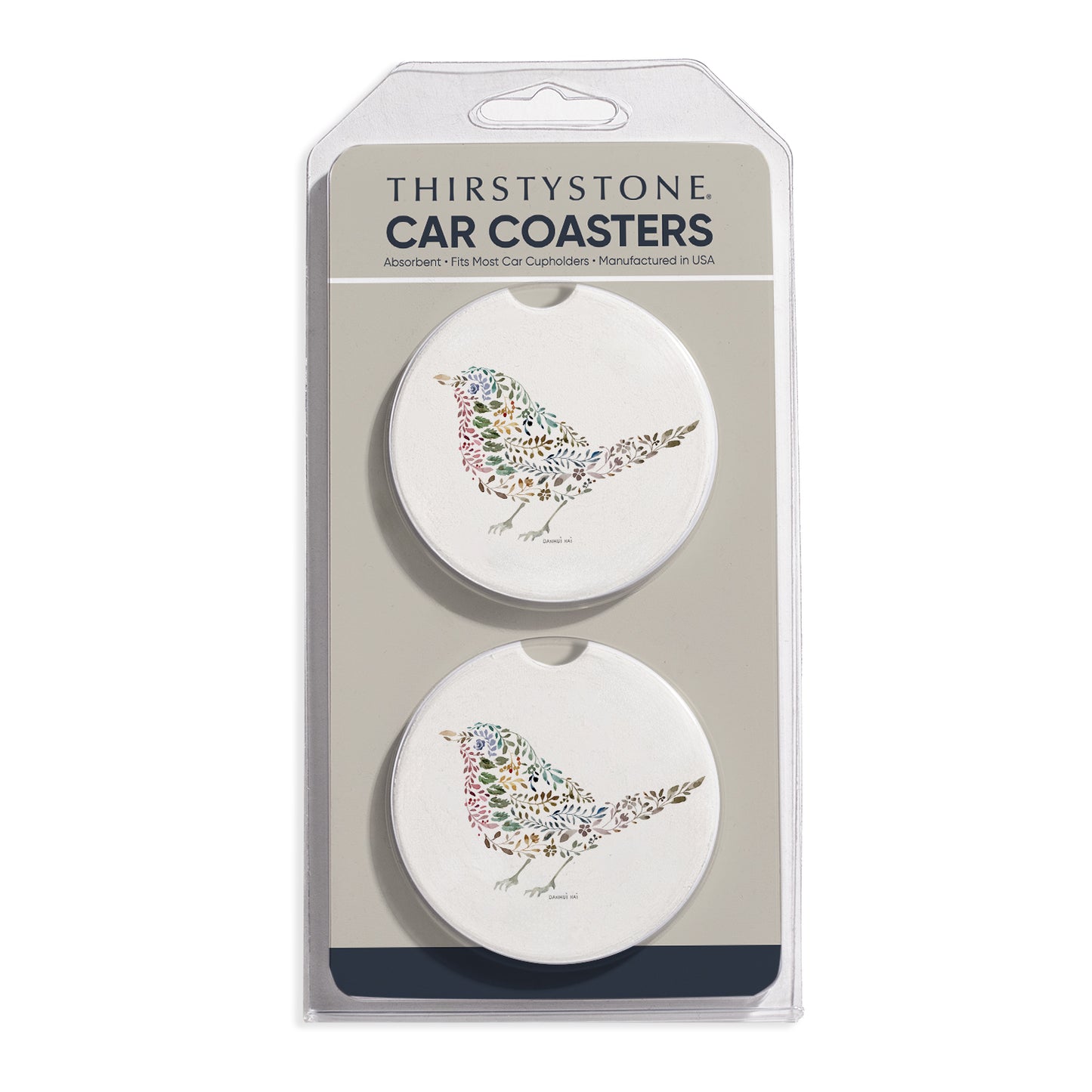Nature Bird 2 Pack Absorbent Stone Car Coasters 2.6" Manufactured in the USA