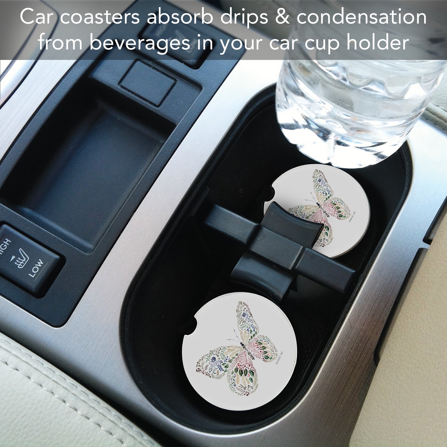 Nature Butterfly 2 Pack Absorbent Stone Car Coasters 2.6" Manufactured in the USA