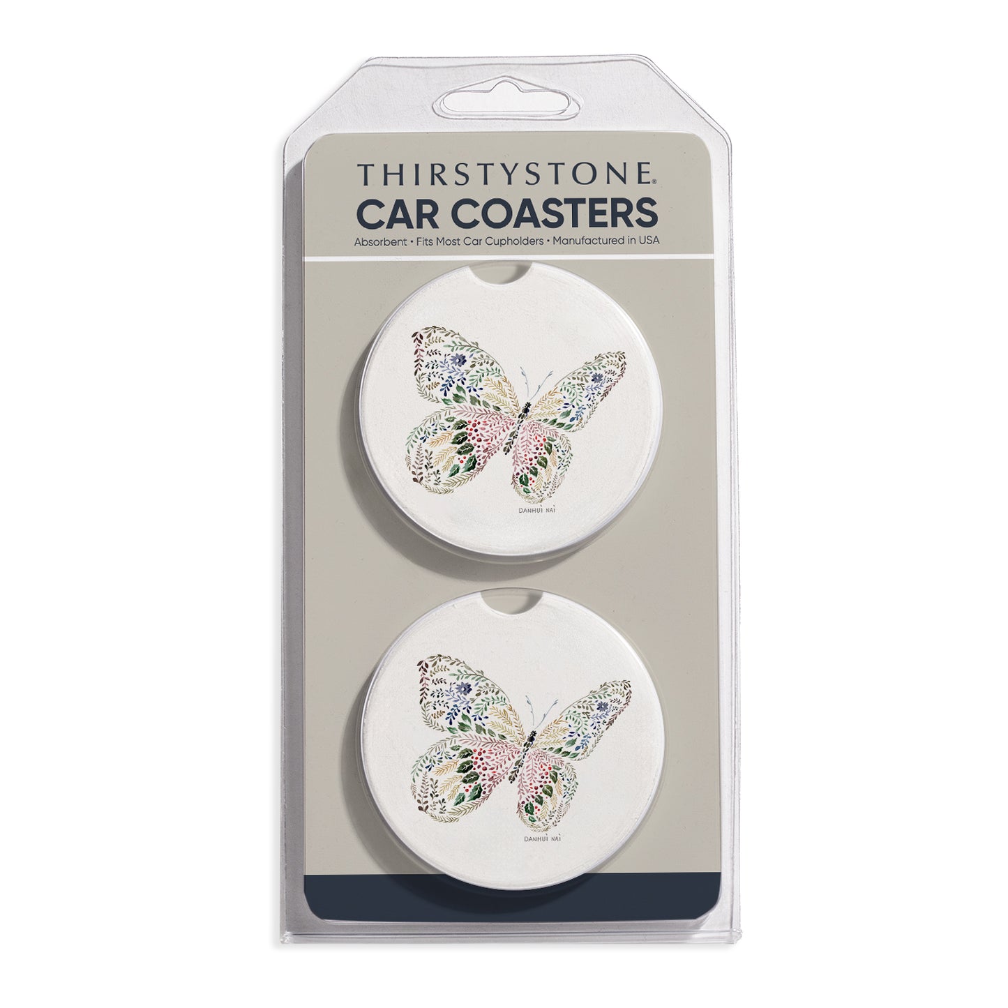 Nature Butterfly 2 Pack Absorbent Stone Car Coasters 2.6" Manufactured in the USA