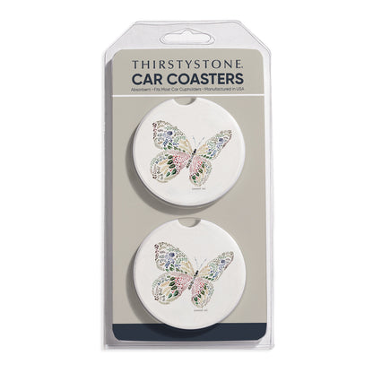 Nature Butterfly 2 Pack Absorbent Stone Car Coasters 2.6" Manufactured in the USA