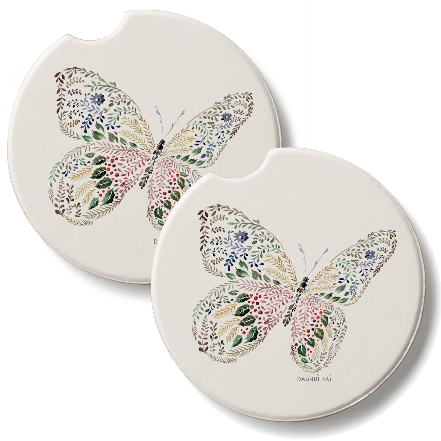 Nature Butterfly 2 Pack Absorbent Stone Car Coasters 2.6" Manufactured in the USA
