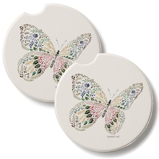 Nature Butterfly 2 Pack Absorbent Stone Car Coasters 2.6" Manufactured in the USA