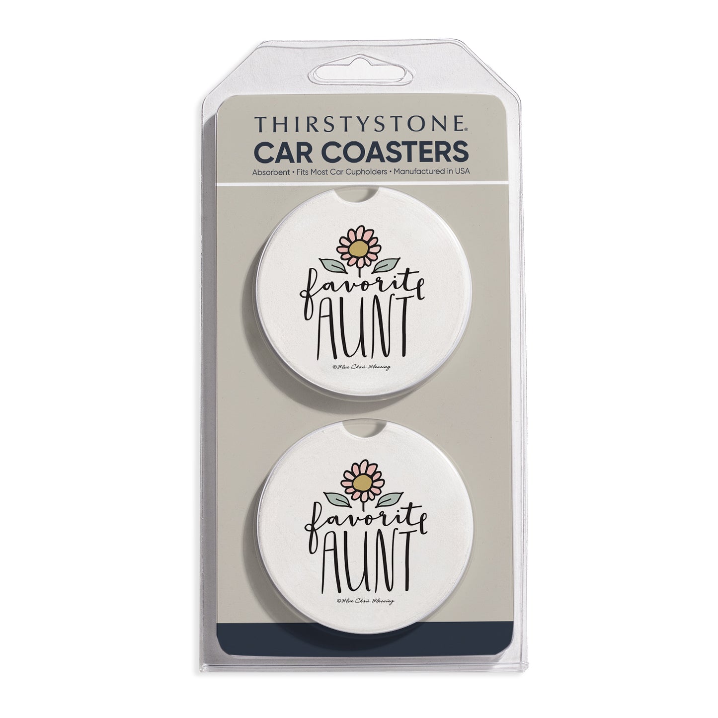 Favorite Aunt 2 Pack Absorbent Stone Car Coasters 2.6" Manufactured in the USA