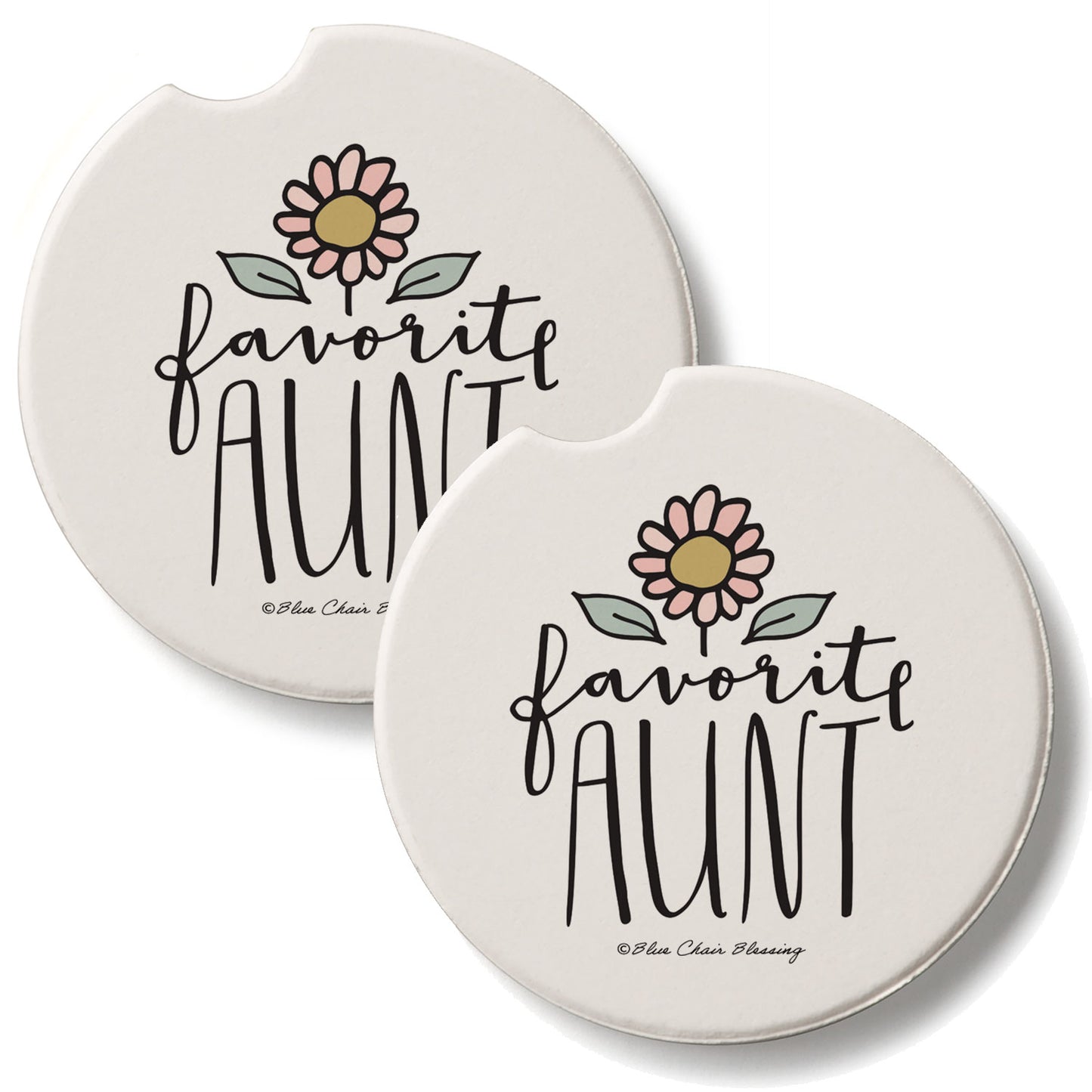 Favorite Aunt 2 Pack Absorbent Stone Car Coasters 2.6" Manufactured in the USA