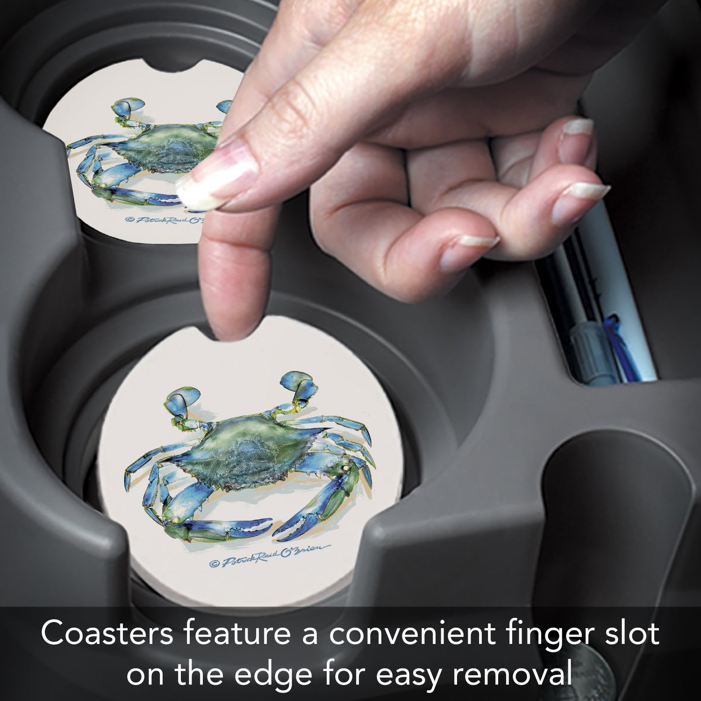 Teal Crab 2 Pack Absorbent Stone Car Coasters 2.6" Manufactured in the USA