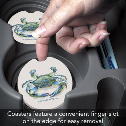 Teal Crab 2 Pack Absorbent Stone Car Coasters 2.6" Manufactured in the USA
