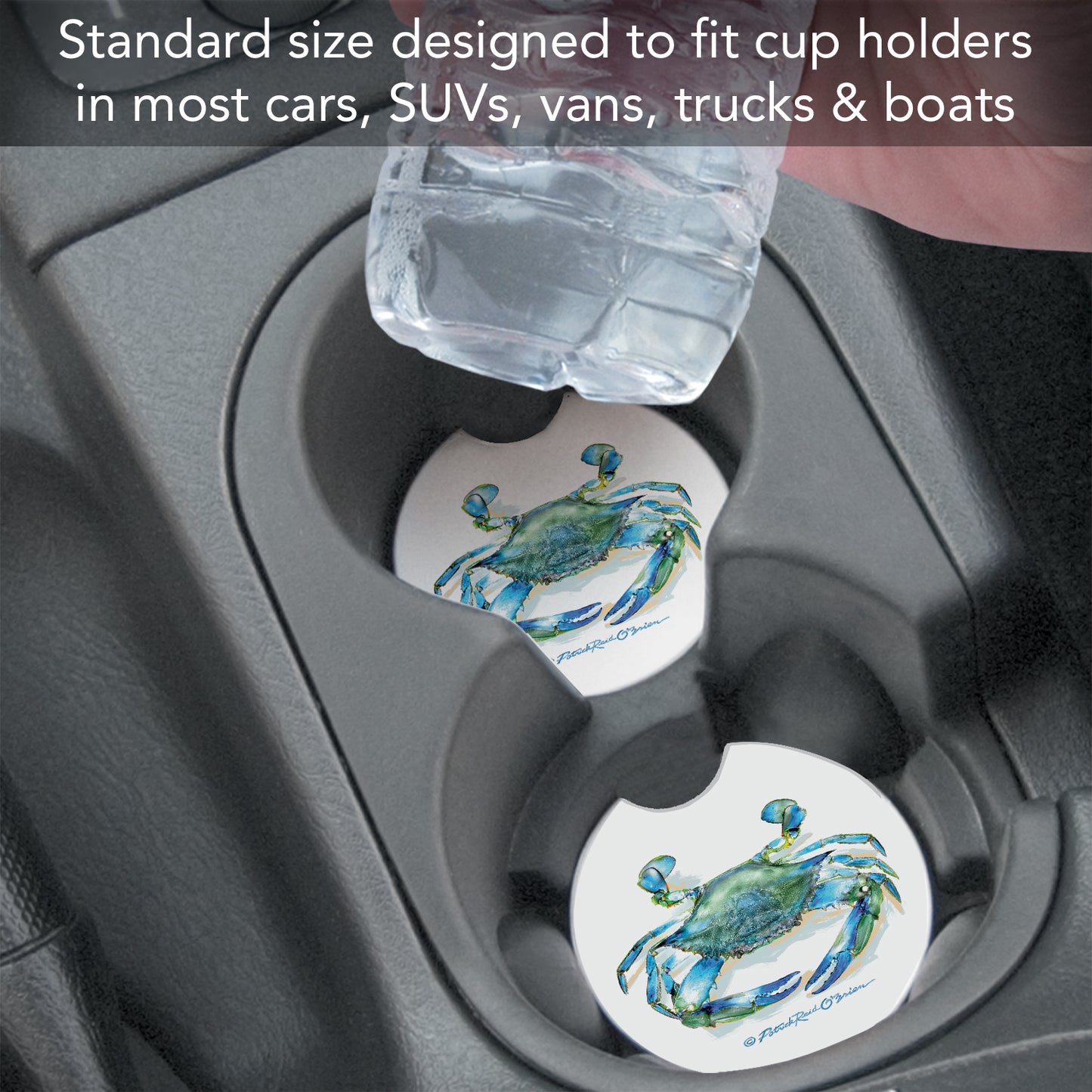Teal Crab 2 Pack Absorbent Stone Car Coasters 2.6" Manufactured in the USA