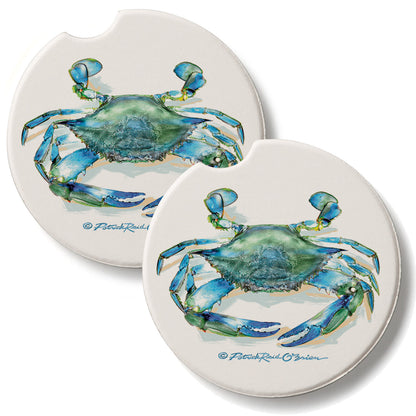 Teal Crab 2 Pack Absorbent Stone Car Coasters 2.6" Manufactured in the USA