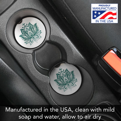 Lotus Sketch 2 Pack Absorbent Stone Car Coasters 2.6" Manufactured in the USA