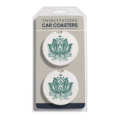 Lotus Sketch 2 Pack Absorbent Stone Car Coasters 2.6" Manufactured in the USA