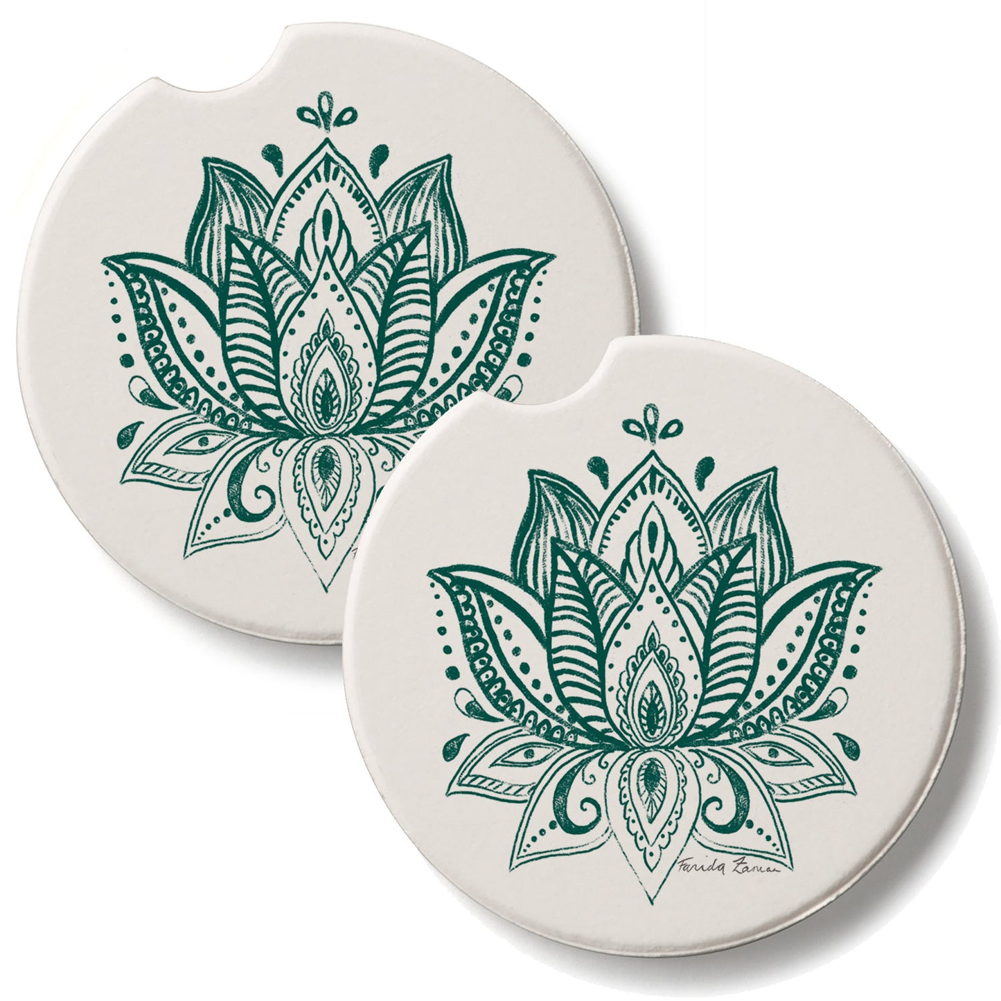 Lotus Sketch 2 Pack Absorbent Stone Car Coasters 2.6" Manufactured in the USA