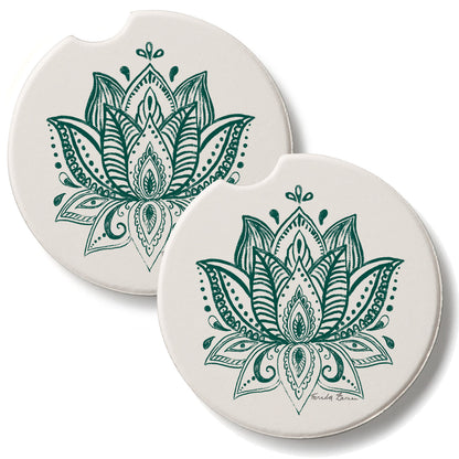 Lotus Sketch 2 Pack Absorbent Stone Car Coasters 2.6" Manufactured in the USA