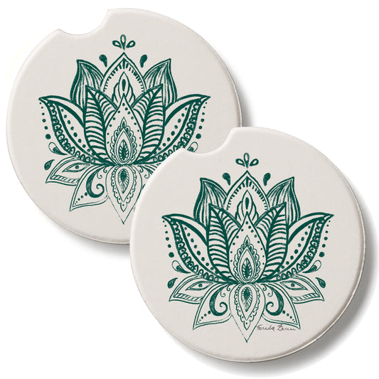 Lotus Sketch 2 Pack Absorbent Stone Car Coasters 2.6" Manufactured in the USA